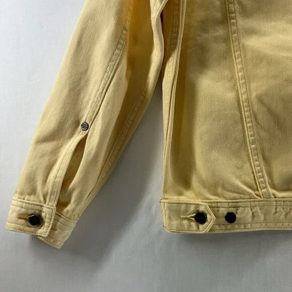 OBEY Denim Trucker Jacket Womens S Graphic Rose Button Front Long Sleeve Yellow - Picture 10 of 13